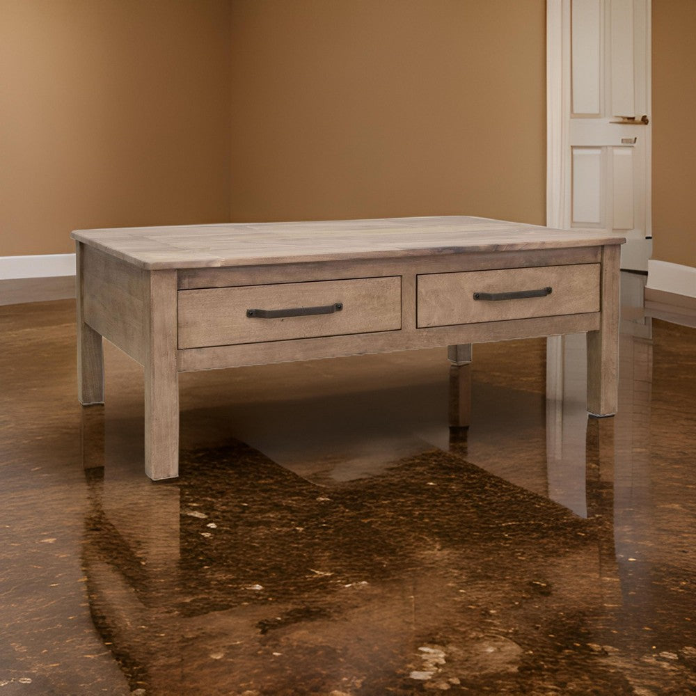 Umey 53 Inch Coffee Table, 2 Drawers, Light Natural Brown Wood Frame