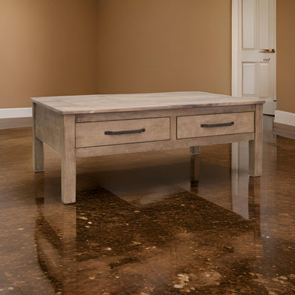 Umey 53 Inch Coffee Table, 2 Drawers, Light Natural Brown Wood Frame