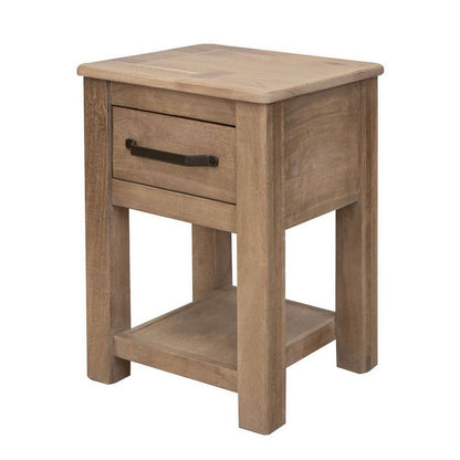 Umey 24 Inch Chairside Table, Drawer, Lower Shelf, Natural Brown Wood