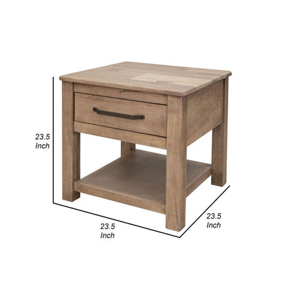 Umey 23 Inch Side End Table, 1 Drawer, Lower Shelf, Natural Brown Wood