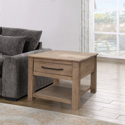 Umey 23 Inch Side End Table, 1 Drawer, Lower Shelf, Natural Brown Wood