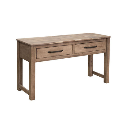 Umey 55 Inch Sofa Console Table, 2 Drawers with Metal Handles, Brown Wood