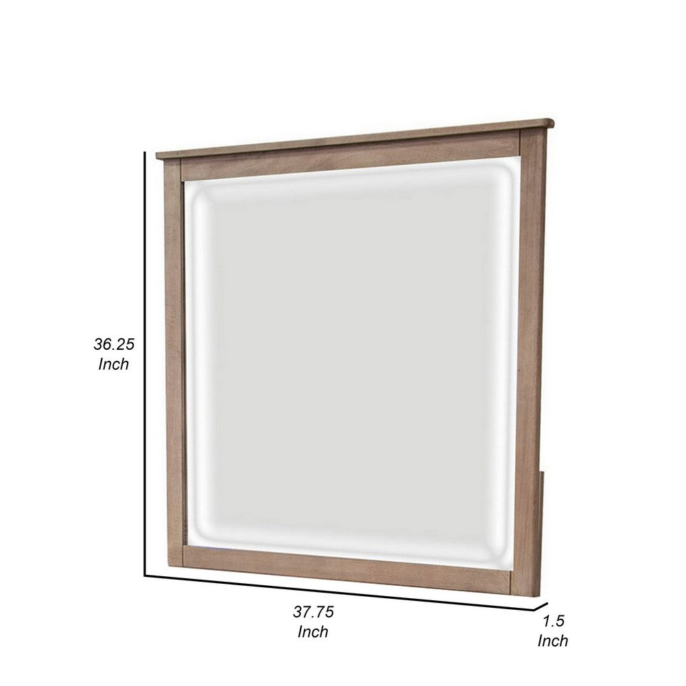 Umey 37 x 38 Inch Dresser Mirror, Beveled, Light Natural Brown Wood Frame