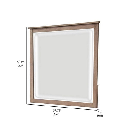Umey 37 x 38 Inch Dresser Mirror, Beveled, Light Natural Brown Wood Frame