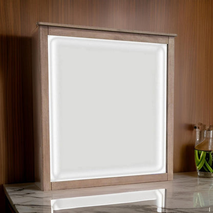 Umey 37 x 38 Inch Dresser Mirror, Beveled, Light Natural Brown Wood Frame