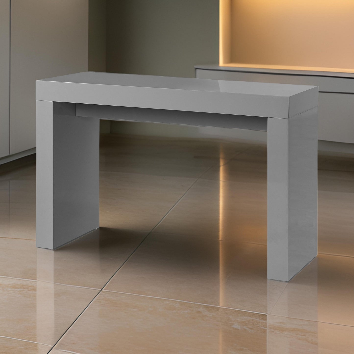 Libi 47 Inch Console Table, Minimalist Rectangular Top, Lacquered Gray