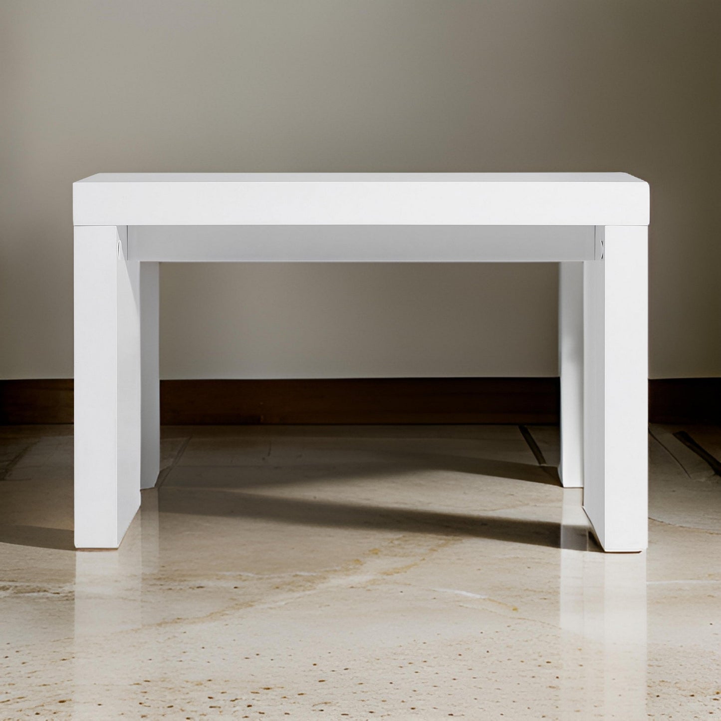 Libi 47 Inch Console Table, Minimalist Rectangular Top, Lacquered White