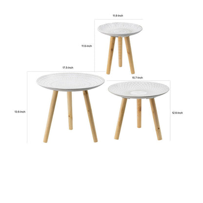 12, 16, 18 Inch Side Tables Set of 3, White Finished Pattern MDF Top, Brown