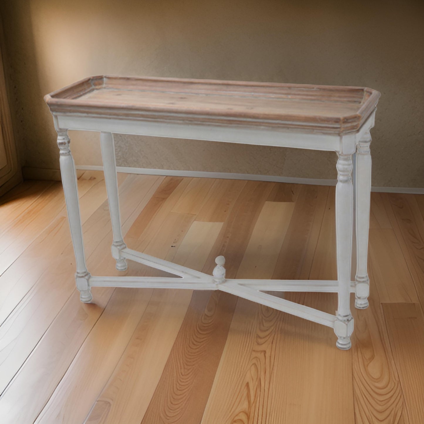 42 Inch Sofa Table, Narrow Design, Fir Wood, MDF, Brown, Antique White