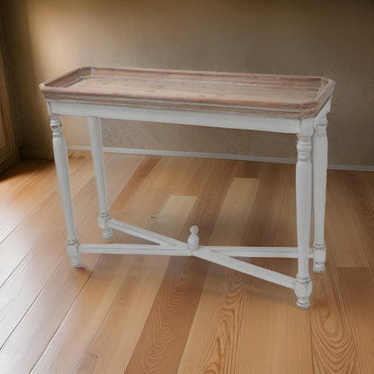 42 Inch Sofa Table, Narrow Design, Fir Wood, MDF, Brown, Antique White