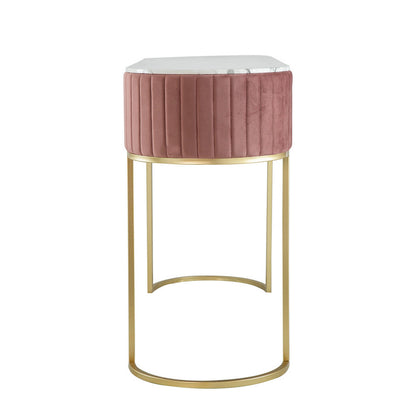 Jeah 47 Inch Console Table, 1 Drawer, Curved Gold Iron Base, Pink Fabric