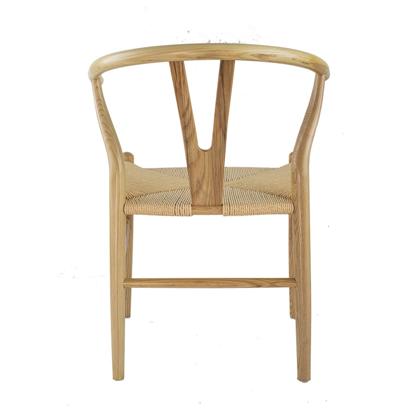 44 Inch Accent Chair, Set of 2, Wishbone Shape, Woven Seat, Ash Wood, Brown