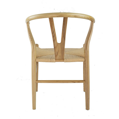 44 Inch Accent Chair, Set of 2, Wishbone Shape, Woven Seat, Ash Wood, Brown