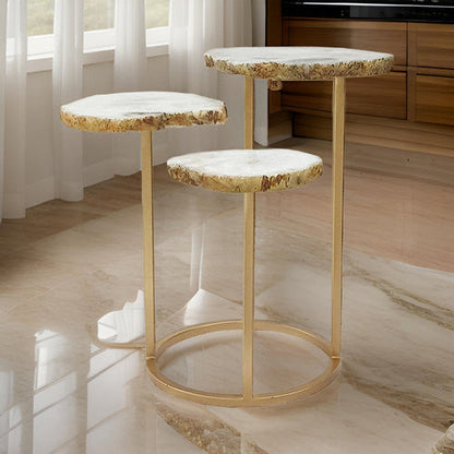 Fer Accent Table, 18 Inch Glass Top, Bottom Open Shelf, Gold Leaf Iron