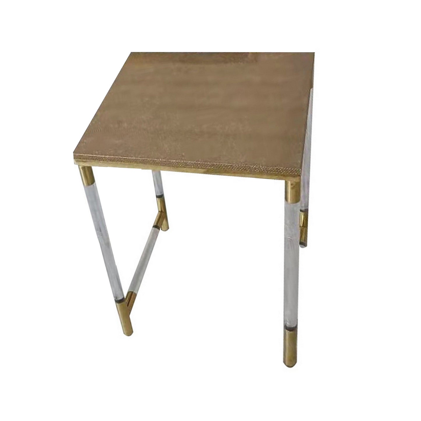 Set of 3 Nesting Side End Tables, Faux Leather Top, Clear Acrylic Legs