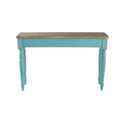52 Inch Console Sofa Table, Rectangular, Turned Legs, Fir Wood, Teal Blue