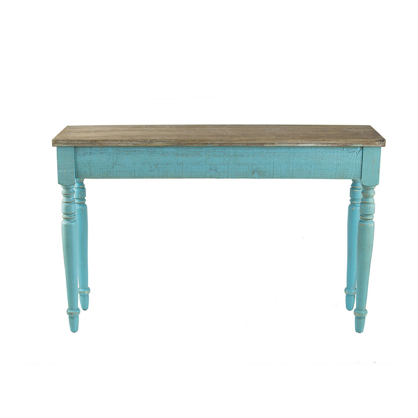 52 Inch Console Sofa Table, Rectangular, Turned Legs, Fir Wood, Teal Blue