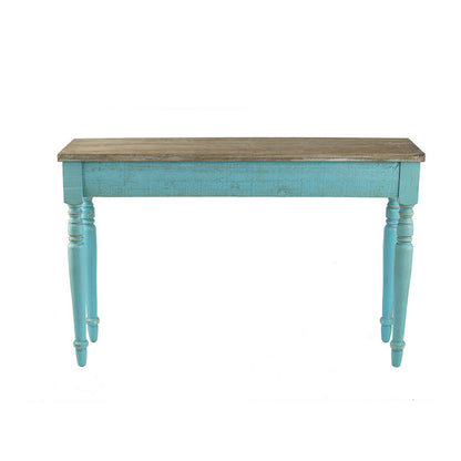 52 Inch Console Sofa Table, Rectangular, Turned Legs, Fir Wood, Teal Blue