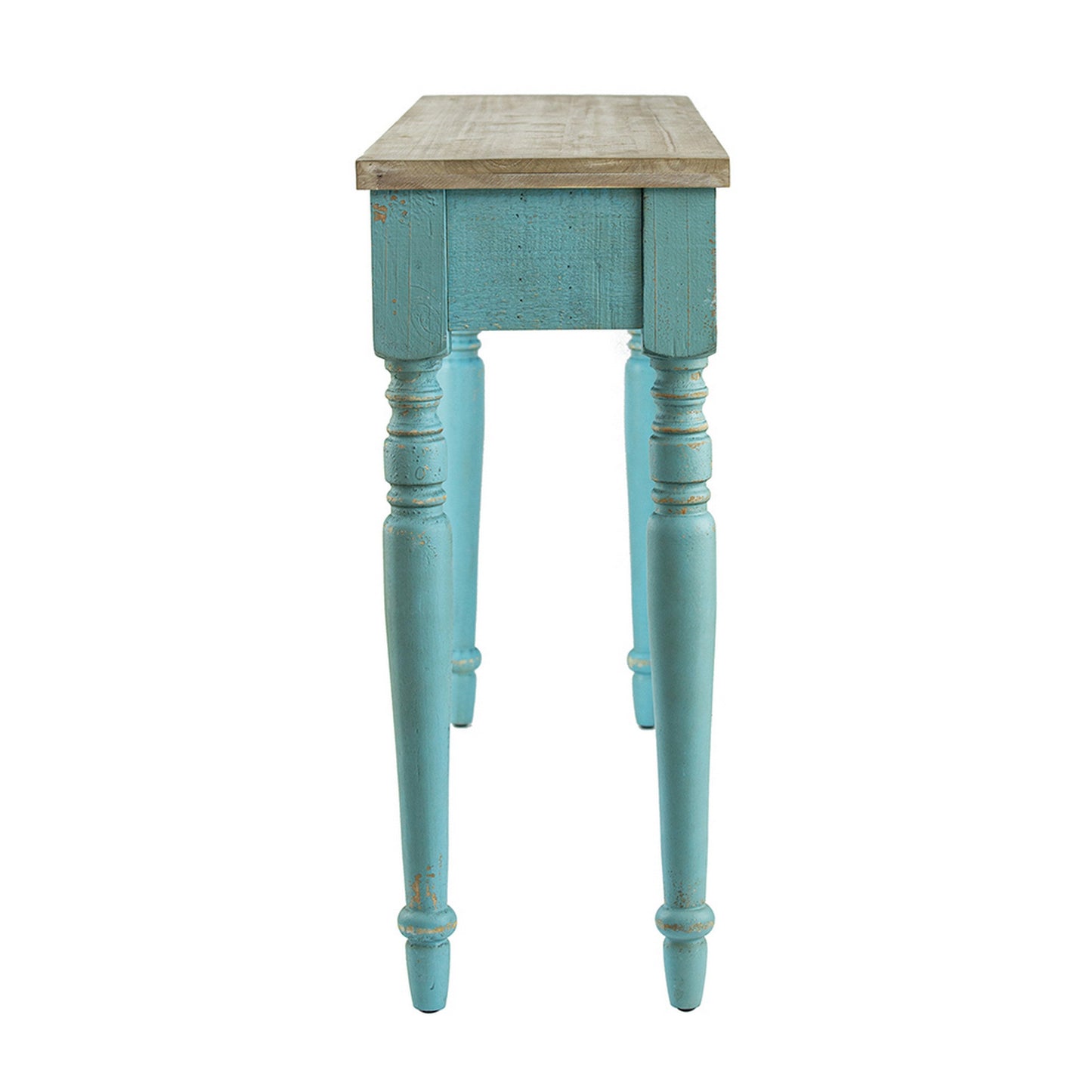 52 Inch Console Sofa Table, Rectangular, Turned Legs, Fir Wood, Teal Blue