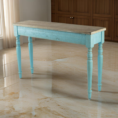 52 Inch Console Sofa Table, Rectangular, Turned Legs, Fir Wood, Teal Blue