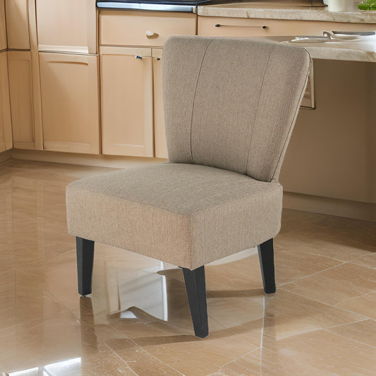 28 Inch Accent Chair, Padded Back, Black Legs, Beige Fabric Upholstery