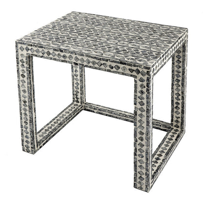Set of 2 Nesting Side End Tables, Capiz Inlaid Design, Gray and White