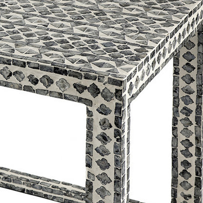 Set of 2 Nesting Side End Tables, Capiz Inlaid Design, Gray and White
