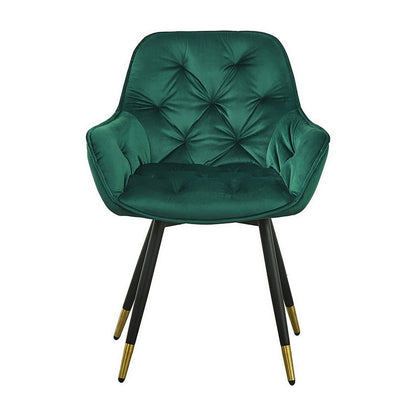 25 Inch Accent Dining Chair, Curved Back, Gold, Green Velvet Upholstery