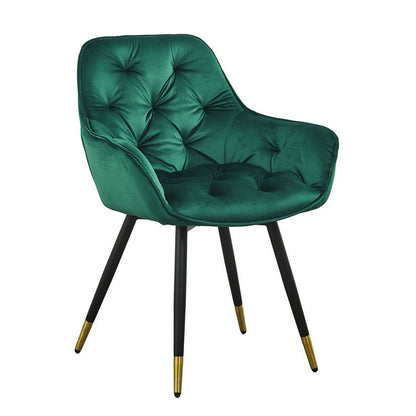 25 Inch Accent Dining Chair, Curved Back, Gold, Green Velvet Upholstery