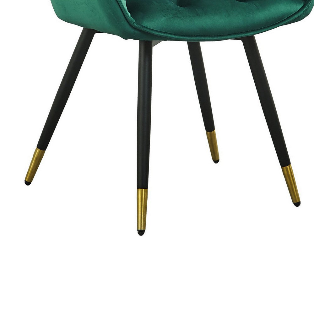 25 Inch Accent Dining Chair, Curved Back, Gold, Green Velvet Upholstery
