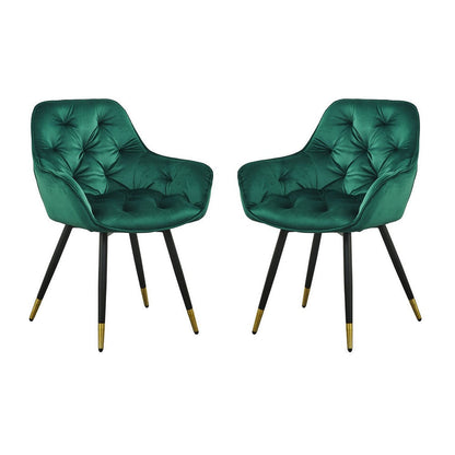 25 Inch Accent Dining Chair, Curved Back, Gold, Green Velvet Upholstery