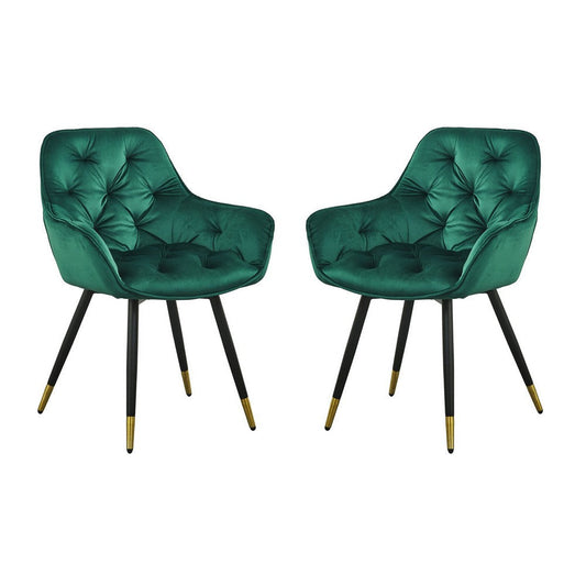 25 Inch Accent Dining Chair, Curved Back, Gold, Green Velvet Upholstery