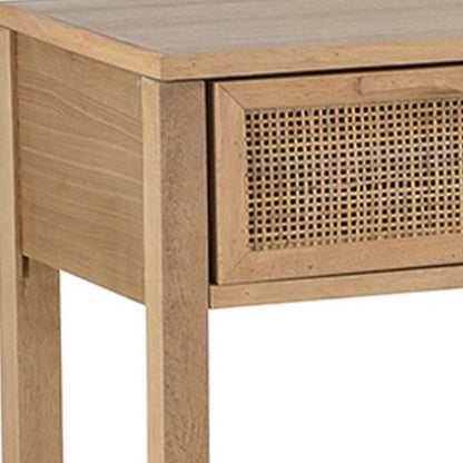 39 Inch Sofa Table, 2 Drawers, Rattan Cane Design, MDF, Pine Wood, Brown