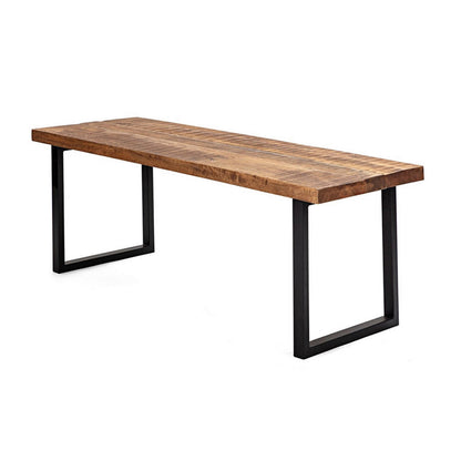 52 Inch Side Dining Bench, Black Iron Base, Mango Wood, Natural Brown