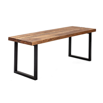 52 Inch Side Dining Bench, Black Iron Base, Mango Wood, Natural Brown