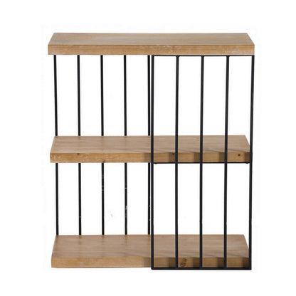 35 Inch 3 Tier Decorative Display Shelves, Black Iron, Fir Wood, Brown