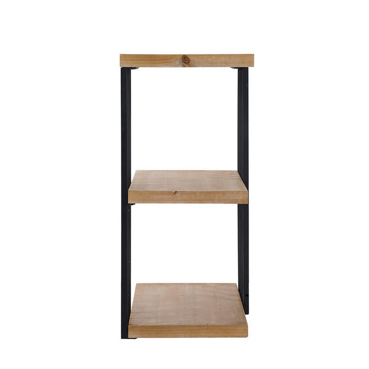 35 Inch 3 Tier Decorative Display Shelves, Black Iron, Fir Wood, Brown