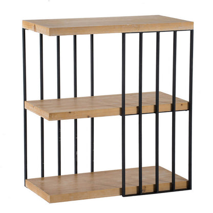 35 Inch 3 Tier Decorative Display Shelves, Black Iron, Fir Wood, Brown