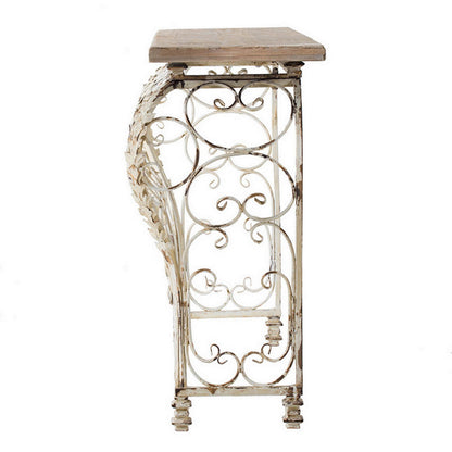 55 Inch Console Sofa Table with Scrollwork, Iron Curved Base, Wood, White