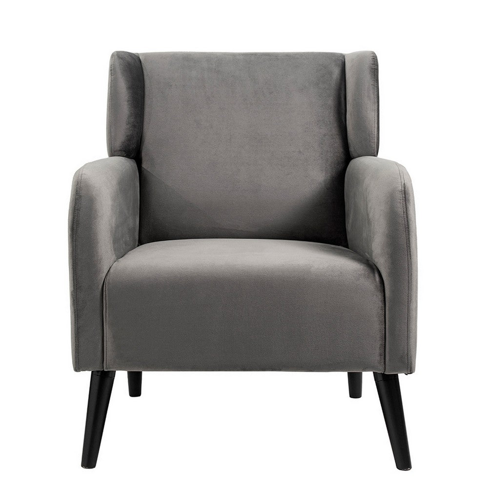 Kine 31 Inch Accent Armchair, Splayed Legs, Wood, Gray Fabric Upholstery