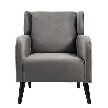 Kine 31 Inch Accent Armchair, Splayed Legs, Wood, Gray Fabric Upholstery