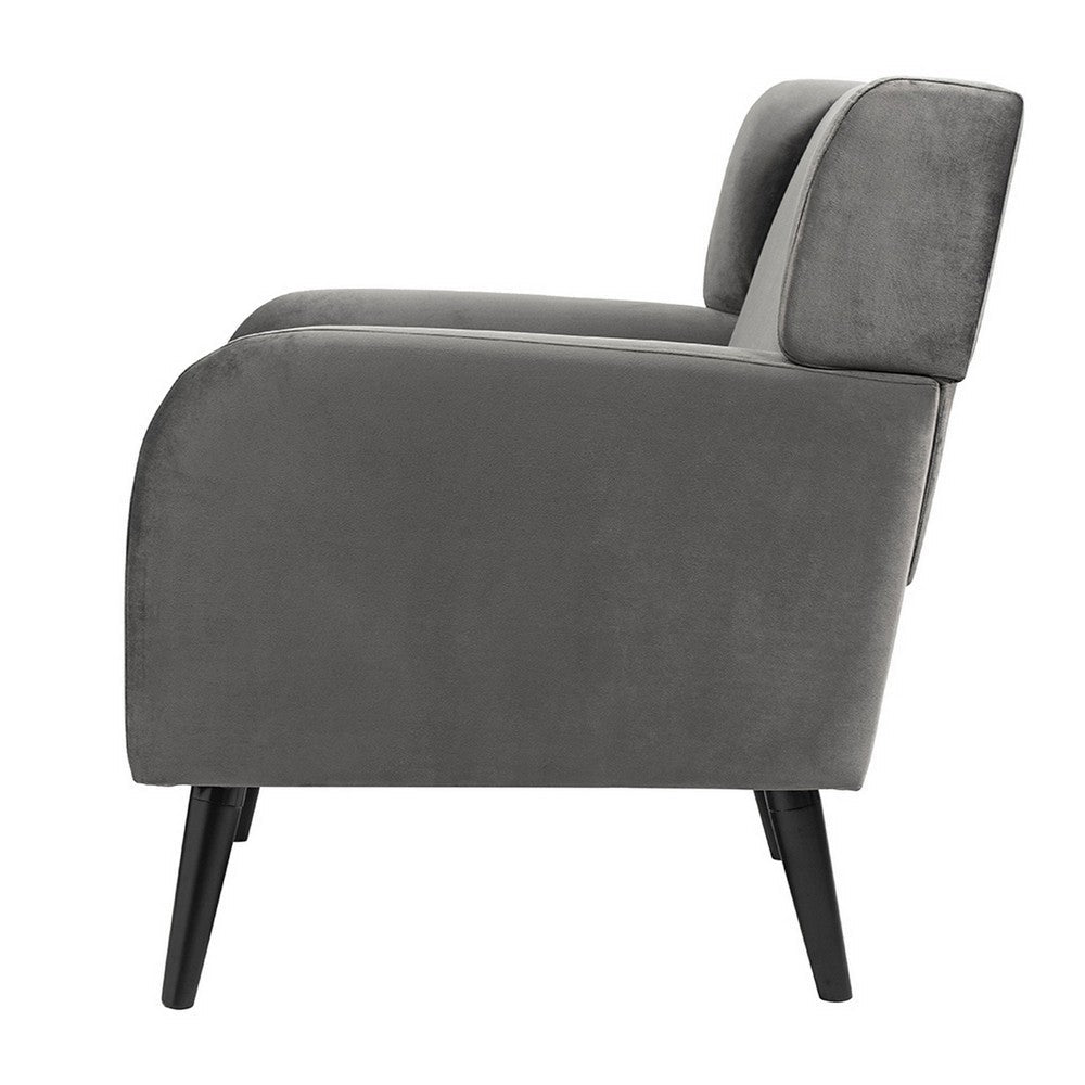 Kine 31 Inch Accent Armchair, Splayed Legs, Wood, Gray Fabric Upholstery