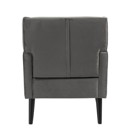 Kine 31 Inch Accent Armchair, Splayed Legs, Wood, Gray Fabric Upholstery