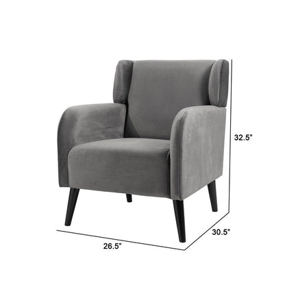 Kine 31 Inch Accent Armchair, Splayed Legs, Wood, Gray Fabric Upholstery