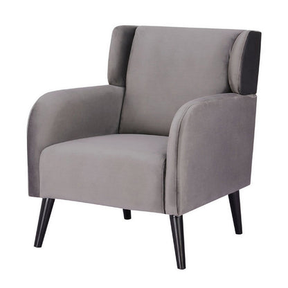 Kine 31 Inch Accent Armchair, Splayed Legs, Wood, Gray Fabric Upholstery
