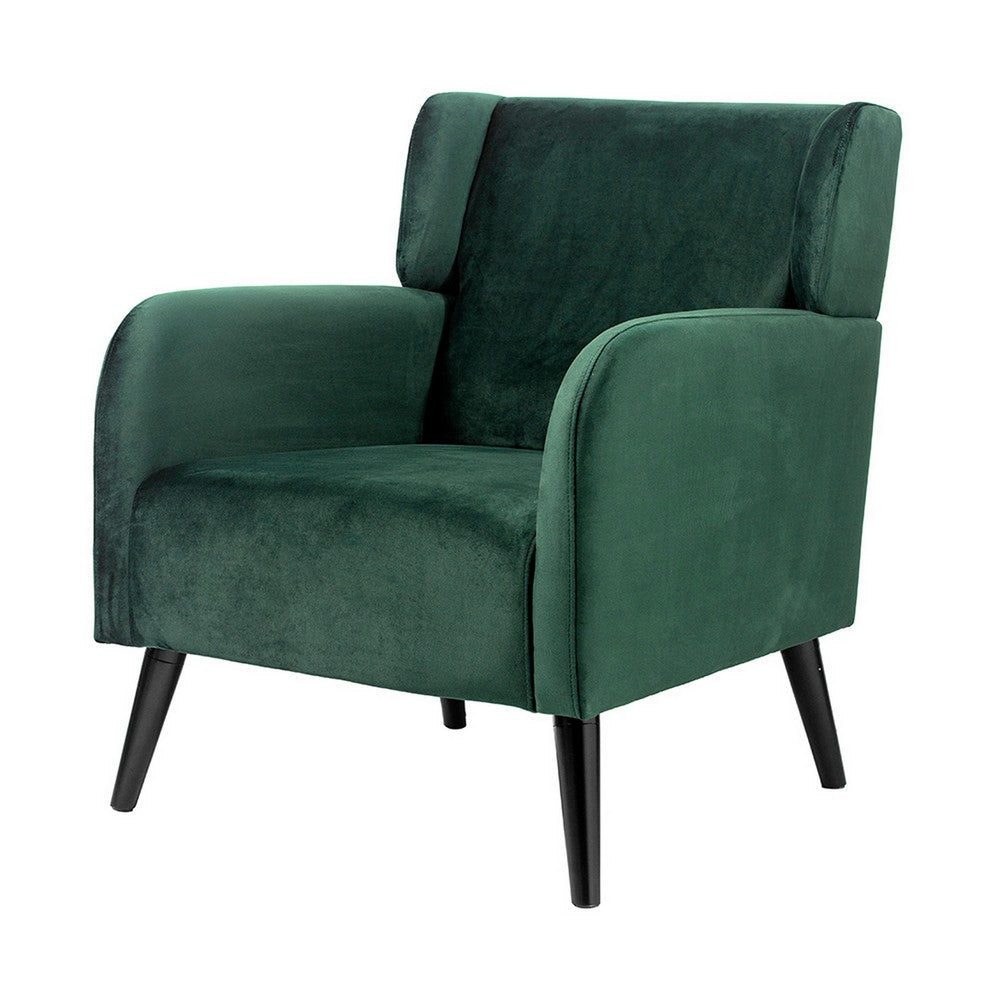 Kine 31 Inch Accent Armchair, Splayed Legs, Wood, Green Fabric Upholstery