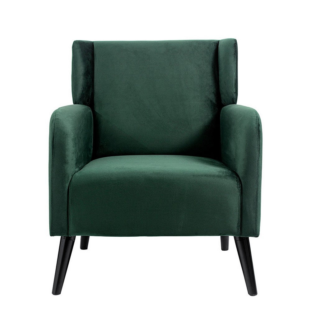 Kine 31 Inch Accent Armchair, Splayed Legs, Wood, Green Fabric Upholstery