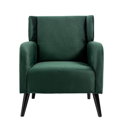 Kine 31 Inch Accent Armchair, Splayed Legs, Wood, Green Fabric Upholstery