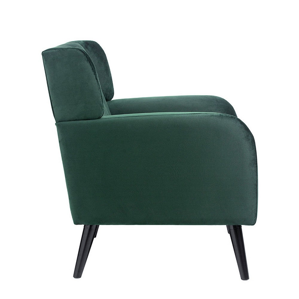 Kine 31 Inch Accent Armchair, Splayed Legs, Wood, Green Fabric Upholstery