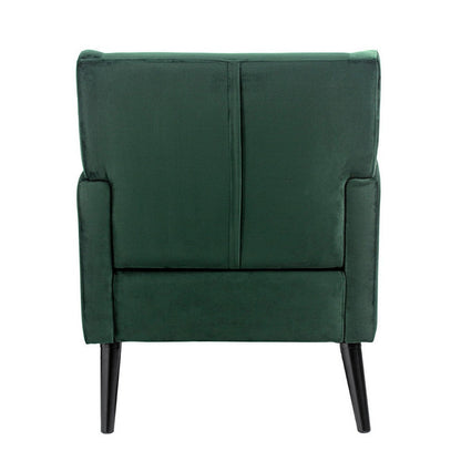 Kine 31 Inch Accent Armchair, Splayed Legs, Wood, Green Fabric Upholstery